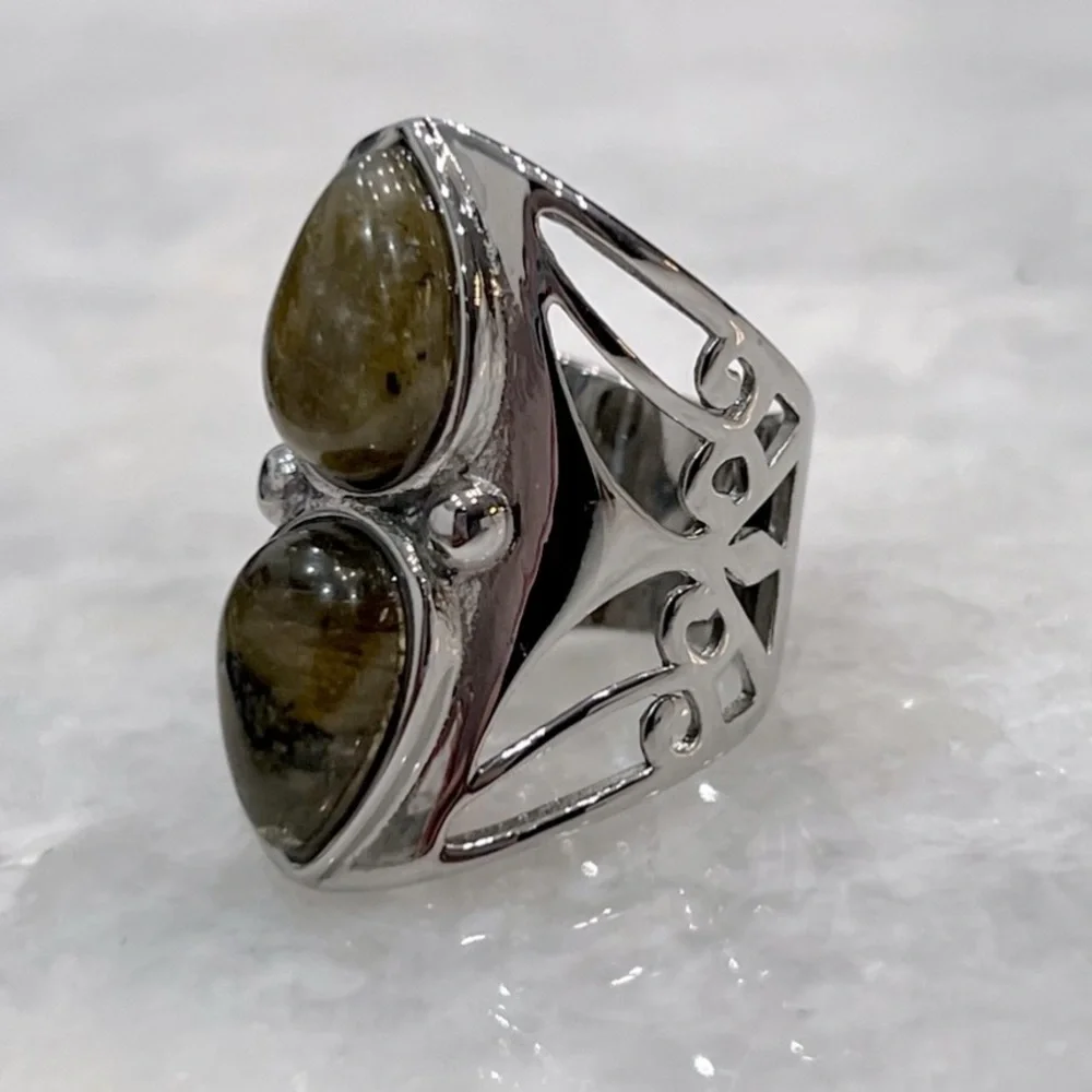 Malagasy Labradorite Large Open Framework Statement Ring Sz 8